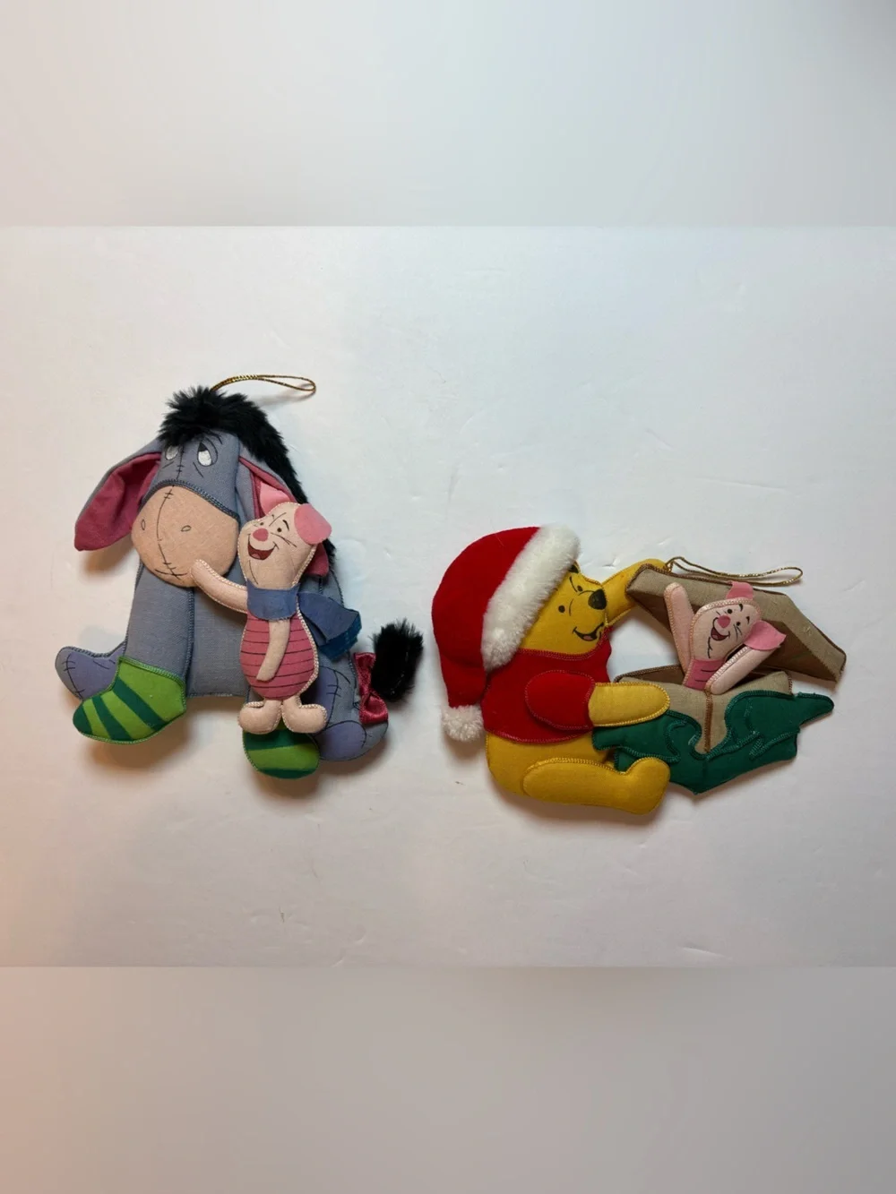 Disney VTG Set Of 2 3D Fabric Ornaments Winnie The Pooh Piglet Eeyore